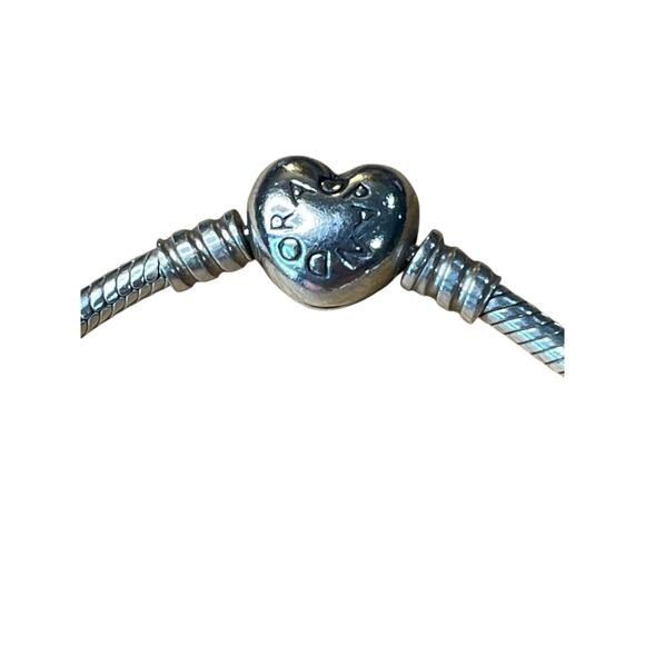 Pandora 925 Sterling Silver Bracelet with Rose Charm & Family Heart Dangle - Picture 2 of 12